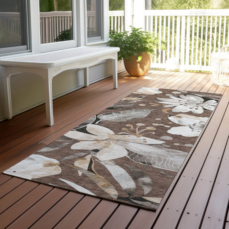 Tapis floral intérieur / extérieur lavable à la machine London ACN2260, Tapis de couloir 2 pi 3 po x 7 pi 6 po