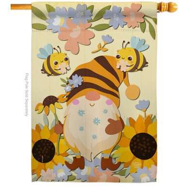 Drapeau de maison en polyester 28 x 40 pouces Blooming Gnome
