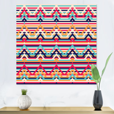 «Blue Red and Orange Ethnics Geometrics», reproduction d'art sur toile à motifs