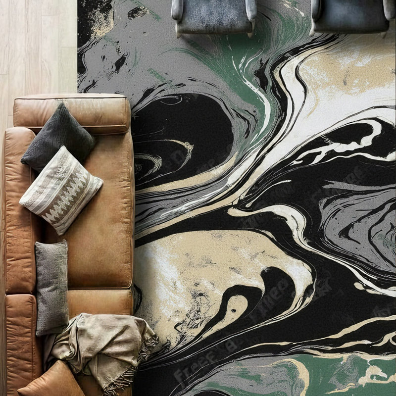 Galaxy Series Abrstract Black/Gray/Ivory/Beige Area Rug, Rectangle 7'9" x 10'2", Green