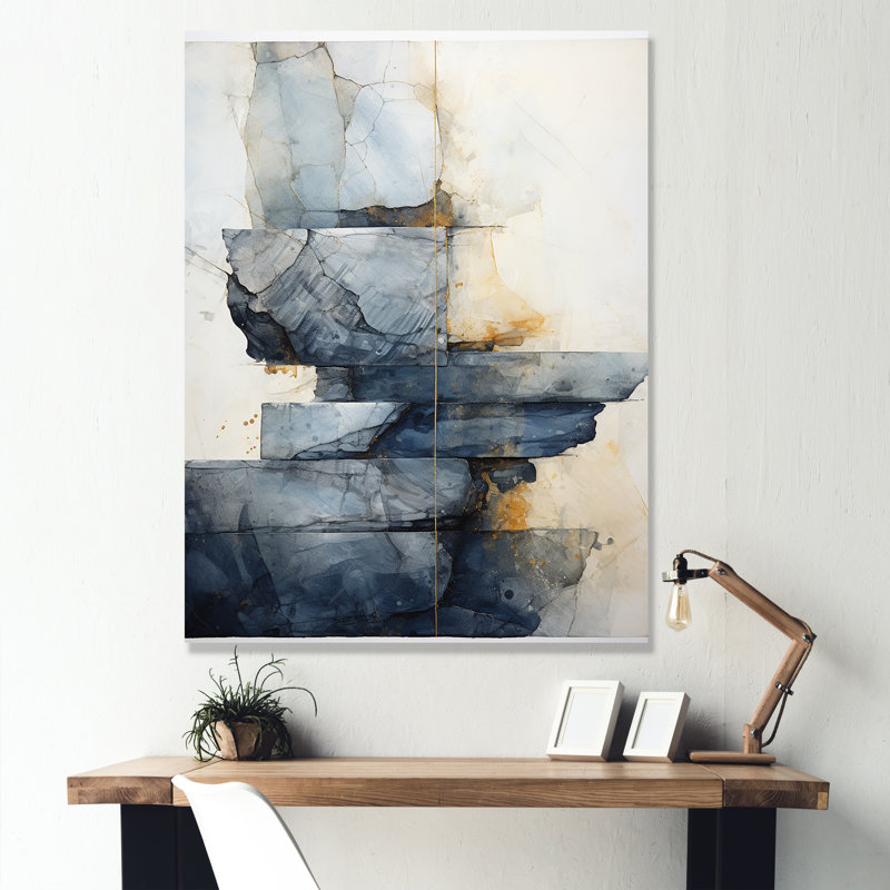 Peinture bleue minimaliste en pierre spirituelle I - Décoration murale en pierre spirituelle, Toile tendue, H 40 po x l 30 po
