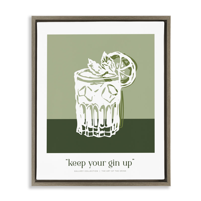 Cadre flottant vert Keep Your Gin Up, design par Lettré et doublé, H 31 po x l 25 po, Cadre flottant orme Montalcino