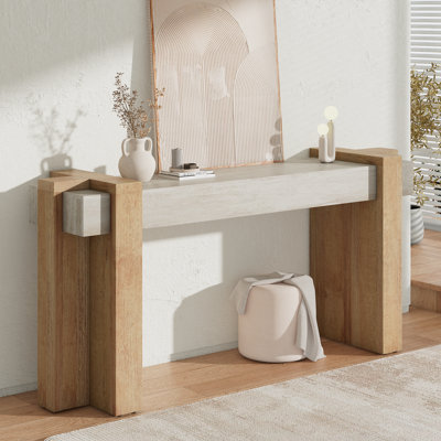 Modern Entryway Console Table, Geometric Minimalism Entrance Sofa Table, 70.9-Inch, for Entryway, Hallway, Living Room, Sand-Washed and Natural Oak