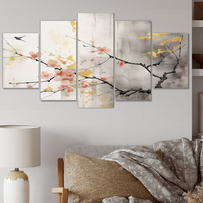 Art asiatique Sumi Blossom I, 5 pièces