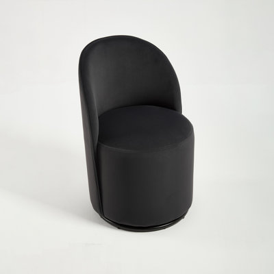 Kitchen & Dining Room Barrel Chair,Round Velvet Dining Chair, 360 Degree Swivel Comfy Armless Accent Makeup Vanity Side Chair,DARK GREY