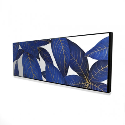 Toile abstraite moderne à feuilles bleues | Décoration de chambre exotique
