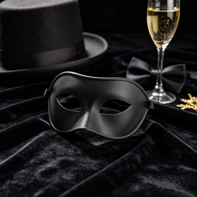 Black Masquerade Mask, Plastic Venetian Half‑Face Mask