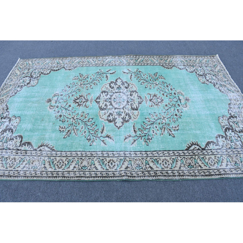 Grand tapis décoratif turc vert Oushak idéal pour les espaces de chambre à coucher et de salon