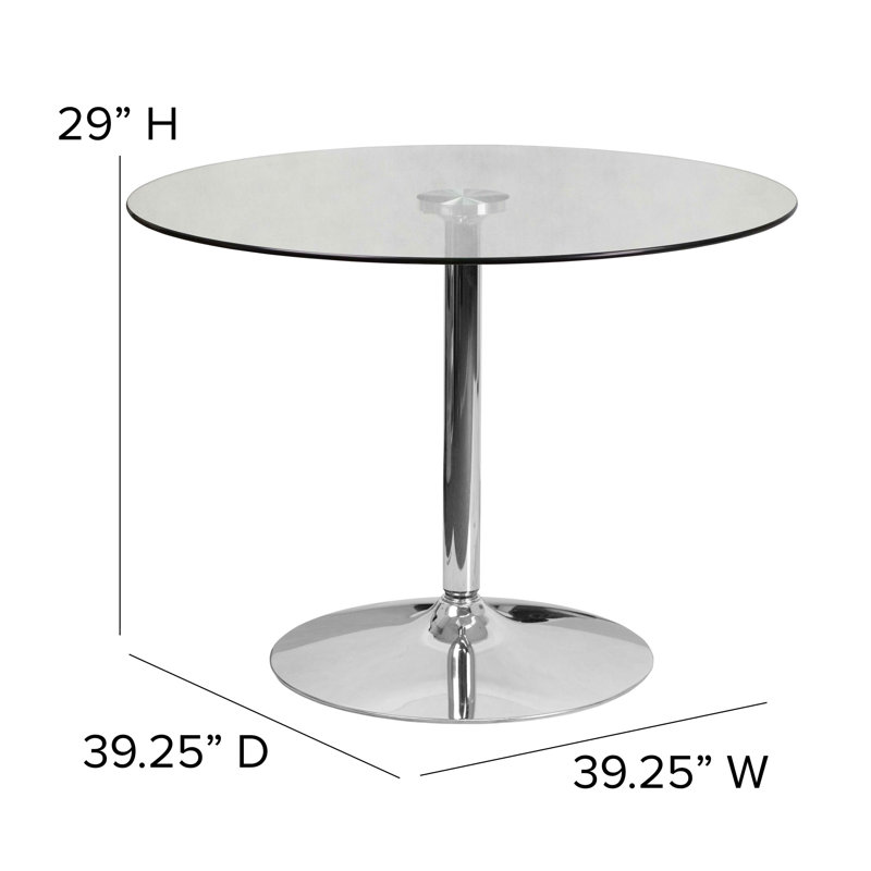 Caitlan 39.25'' Round Glass Dining Table with 29''H Chrome Base