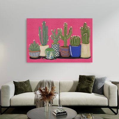 Vibrant Cacti Collection Vibrant Abstract Cactus Succulent Architecture Landscape Wall Art Print by Nicholas - Wrapped Canvas Print