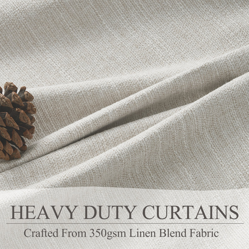 Linen Blackout Curtains, Pinch Pleat Back Tab Full Blackout Drapes Farmhouse Boho Curtains for Window,(Set of 2,With Hooks and Rings)