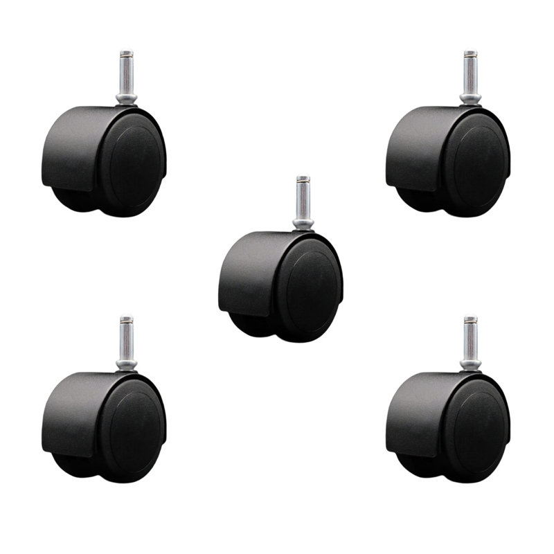 2-3/8 Inch Floor Safe Hooded Twin Wheel Caster Grip Ring Stem Set of 5, Black