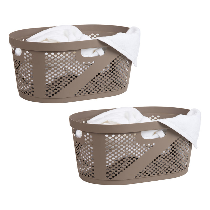  40L Laundry Basket, Clothes Hamper, Ventilated, Plastic, 23"L x 14.5"W x 10.5"H, 2 Pack, Tan