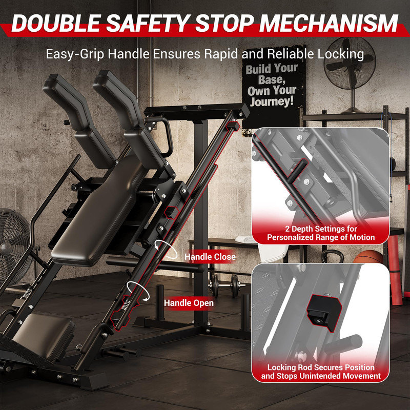 Machine à squat 2-en-1 pour la gymnastique à domicile - capacité de 1 200 lb, arrêts de sécurité à 4 positions, repose-pieds réglable (poids non inclus)