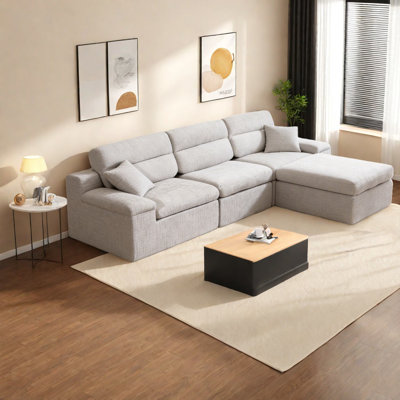 Space-saving Corner Sofas, Light Gray Slub Chenille, Modern Living Room