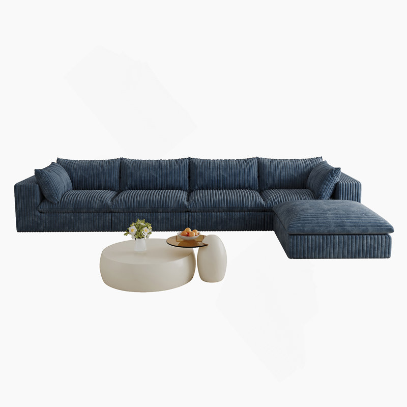 Boneless Cloud Sofa,Corduroy Fabric,Deep Seat Couches,Double-Layer Design,Removable Cushion, H 24 po x l 157,6 po x P 78,8 po