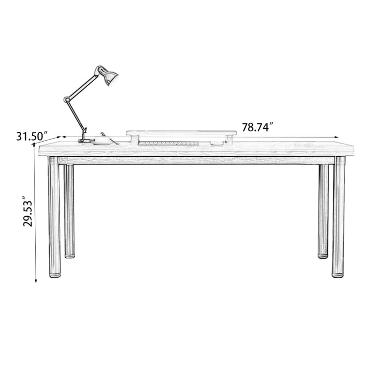 Bureau d'écriture rectangulaire en bois massif noyer, H 29,53 po x l 78,74 po x P 31,5 po