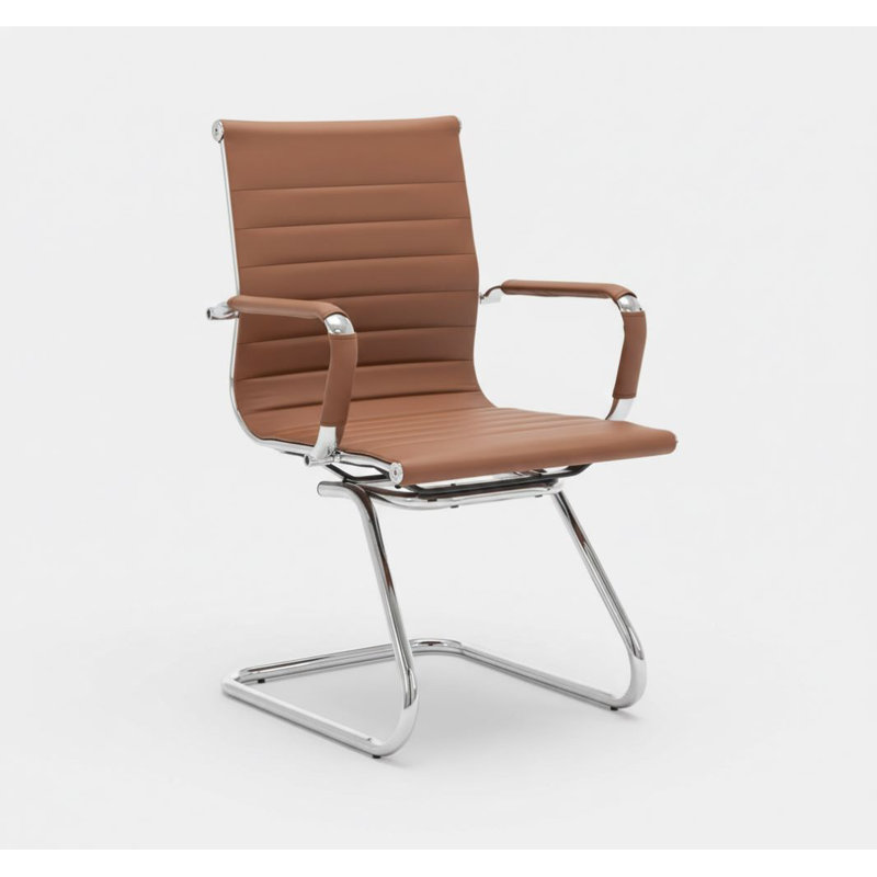 Ensemble de 2 chaises d'invité de bureau en cuir à dossier moyen - Chaises de réception à roulettes sans roues pour réunion / hall d'entrée / toilettes