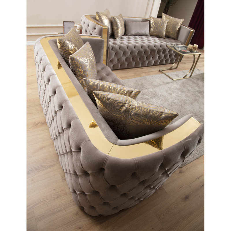 Ensemble de 3 pièces capitonnées avec tissu velours et détails Lamine