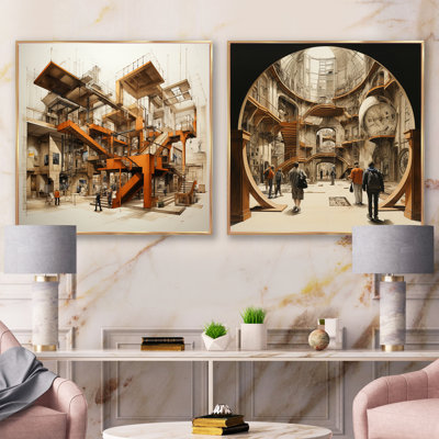 Musées, dessin d'analyse - Ensemble de 2 carrés de musée