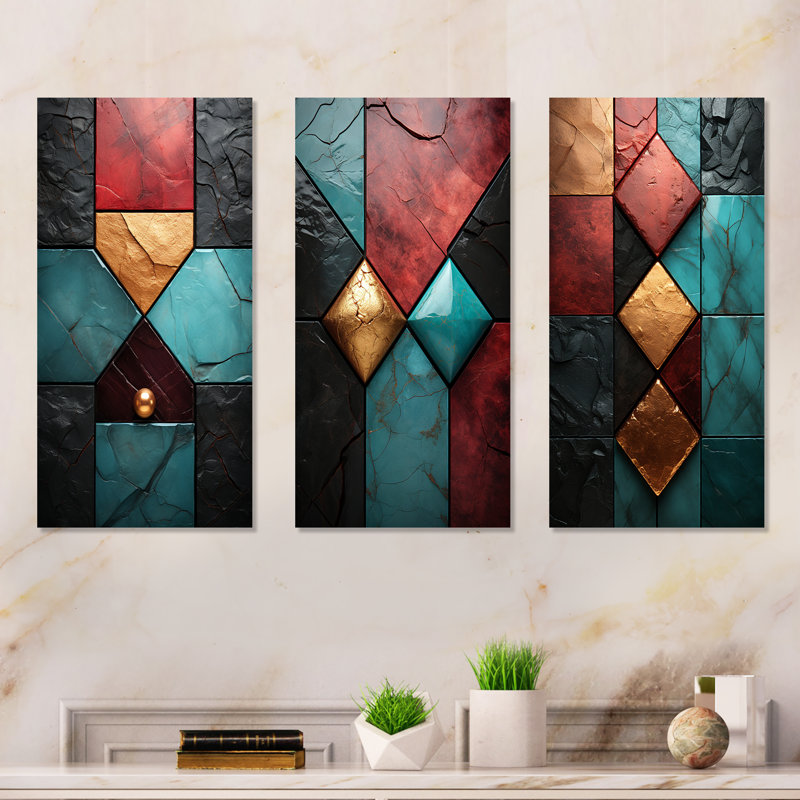 Carreaux de chevron bleu et rouge Elegance I, H 32 po x l 48 po