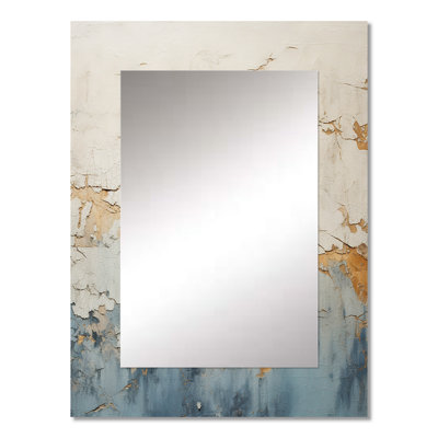 Gold And Blue Paint Fusion - Abstract Painting Mirror, Modern Decorative Wall Mirror, Printed Metal Art