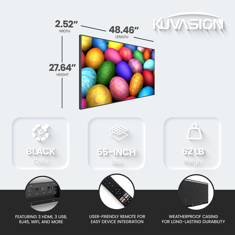 KUVASONG True 1500 Nits LG Panel 55" 4K Sun Readable Smart Streaming Outdoor TV