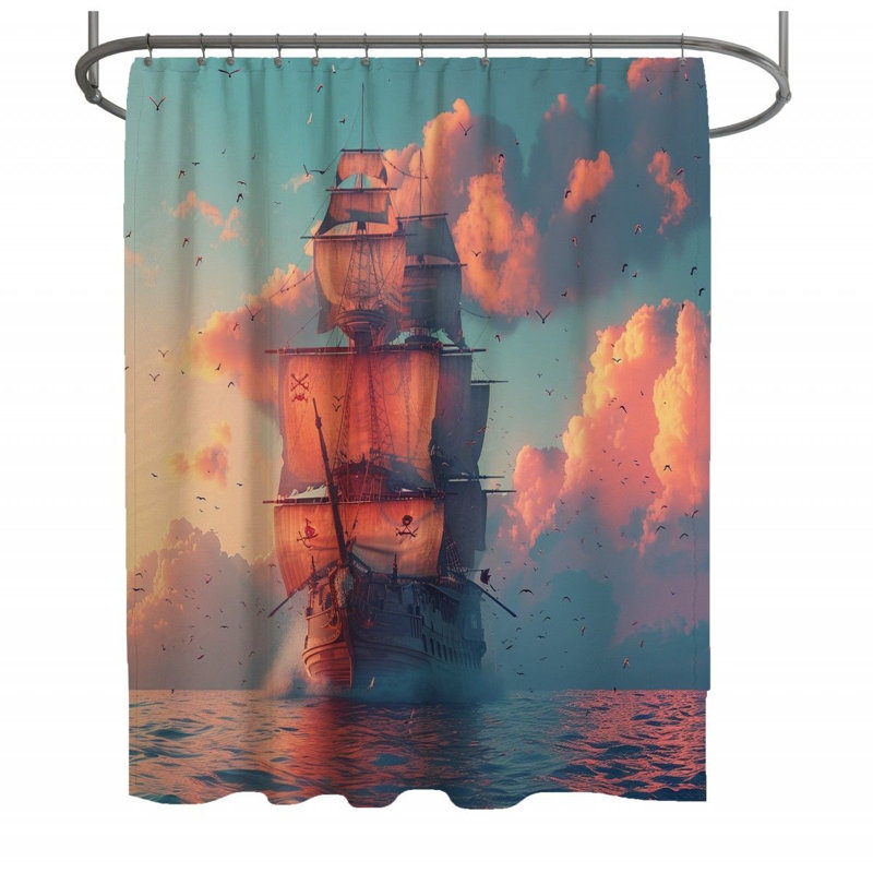 Sailing Ship Nautical Shower Curtain, 83"H x 70"W