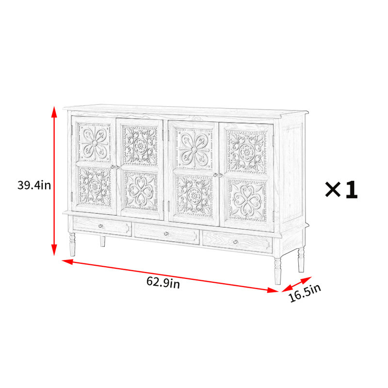 Buffet de style américain rétro, Bois robuste
