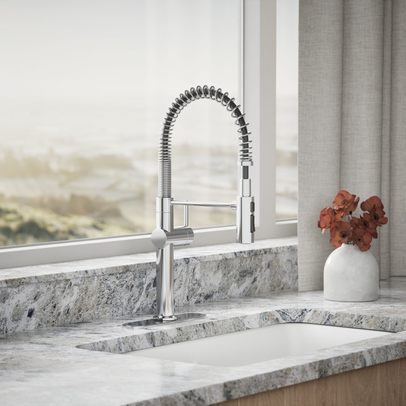 Kohler Crue Single Handle Semi-Professional Pre-Rinse Kitchen Faucet with Three-Function Pull Down Sprayer, Polished Chrome