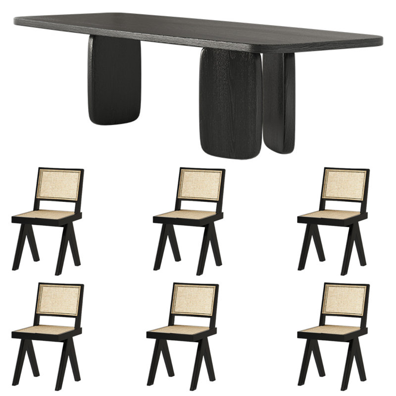 Ensemble de table de salle à manger en bois de frêne noir, H 29,53 po x L 55,12 po x l 27,56 po