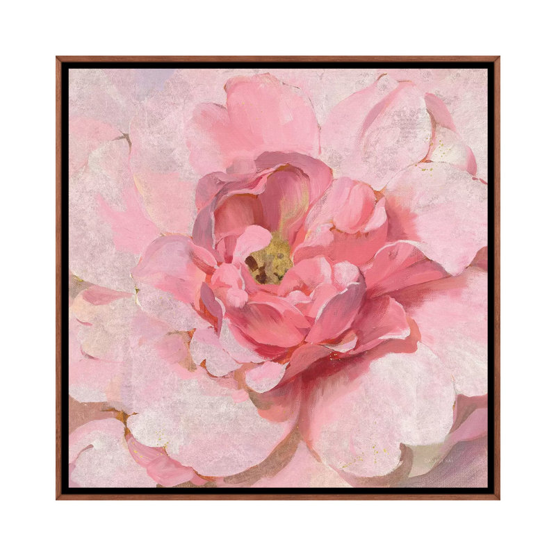 Pivoine métallique rougissante par Danhui Nai - impression, H 37 po x l 37 po x P 1,5 po, Toile classique avec cadre brun