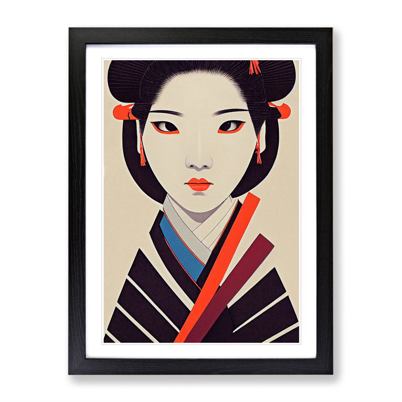 XV1022-4966X View Of A Geisha No.1 - Print, Black Framed, 66cm H x 48cm W, White
