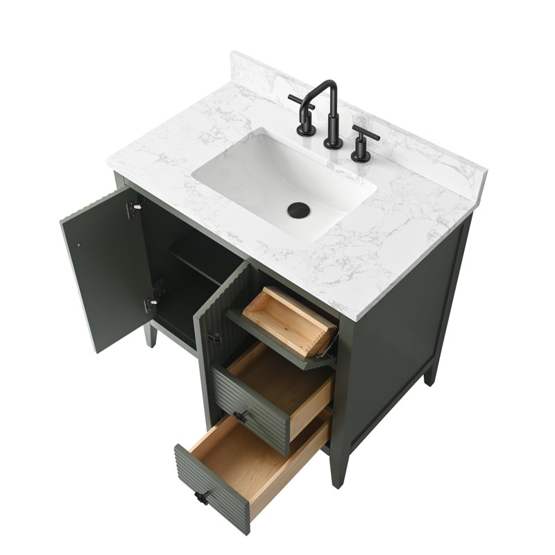 Ensemble de meuble-lavabo simple 36 po, Linéaire vert rétro, Noir mat