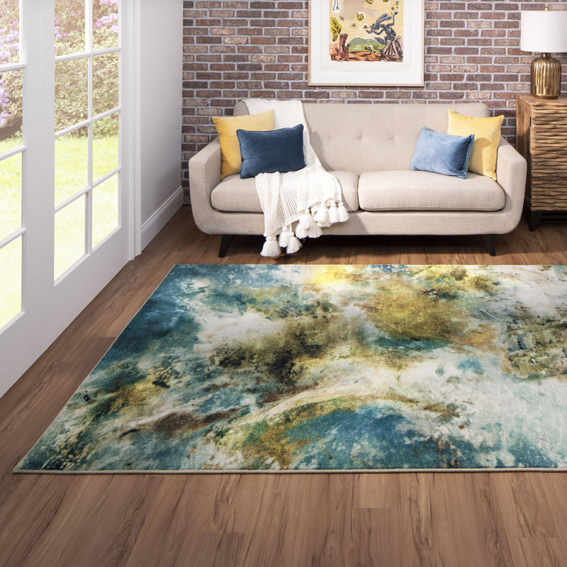 Tapis bleu sarcelle / brun clair Hallberg, Rectangle de 5 pi x 8 pi