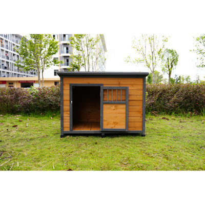 Large Solid Wood Dog House, Breathable Door, Waterproof Exterior 45" Roof, Breathable, -