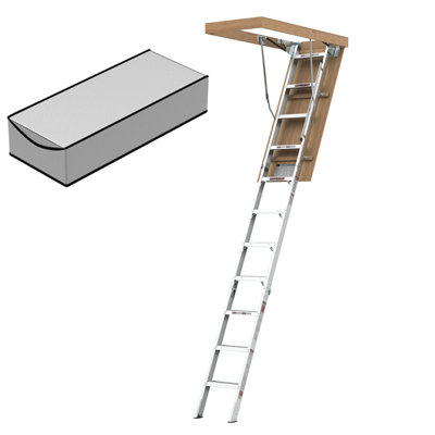 Aluminum Folding Attic Ladder With Insulation Cover And Wood Frame 25" X 54" Opening For 7'8" - 10'3" Ceilings Height