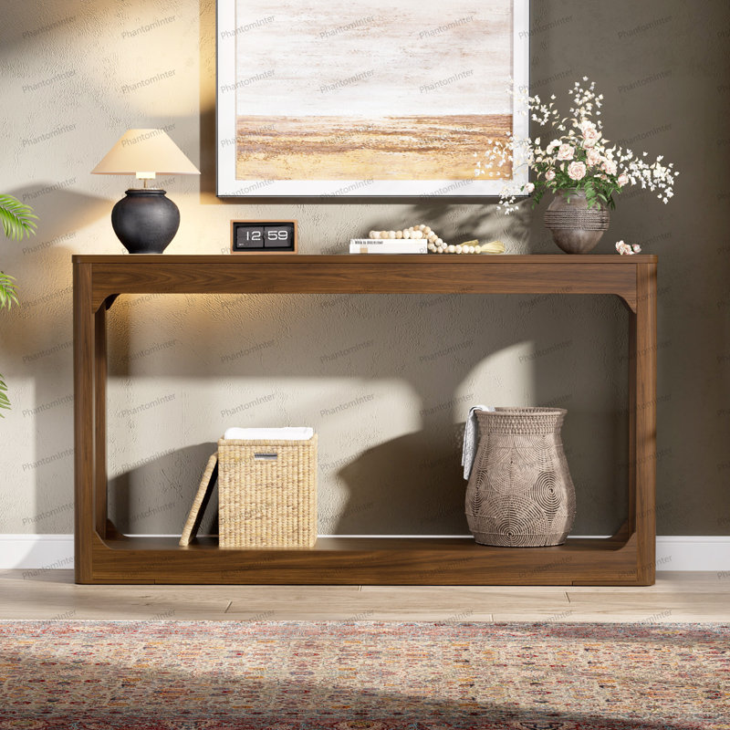 55.1-Inch Curved-Leg Storage Table, Walnut