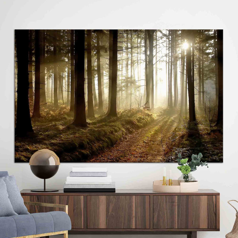 Art mural sur toile Sunset Sunset Forest Forest, H 39 po x l 93 po, Ne s’applique pas, Toile tendue