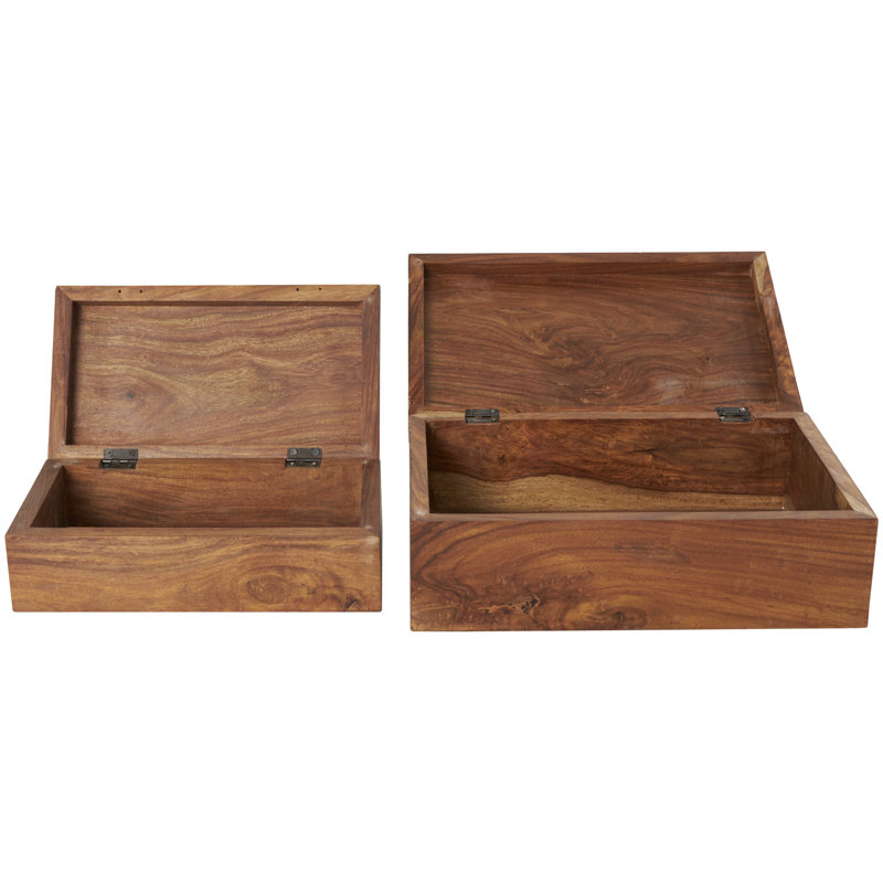 Mango Wood Decorative Brown Box with Silver Diagonal Stripes Set