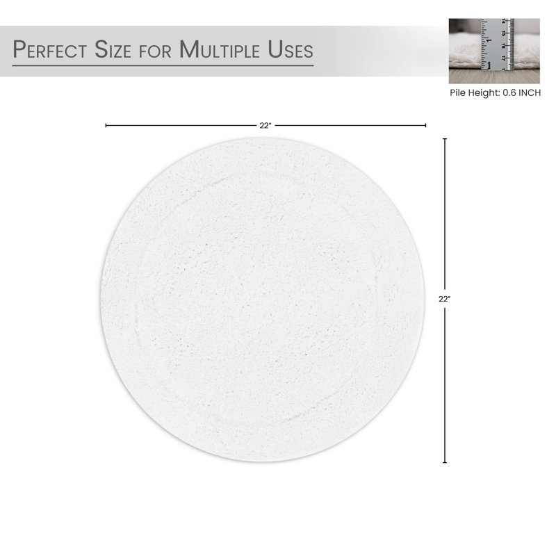 Tapis de salle de bain, Blanc, Rond 22 po