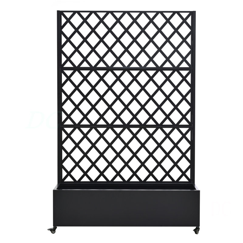 Metal Raised Garden Bed With Wheels And Trellis,73"X47"X16" Planter Box For Climbing Plants, Vegetables & Vines, Features Privacy Screen And Drainage Holes