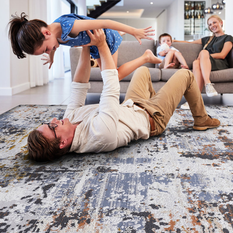 Non-shedding 6x9 /navy Abstract Area Rug - Stain , Warm For Bedroom, Living Room Style, Eat-in Kitchen, Office