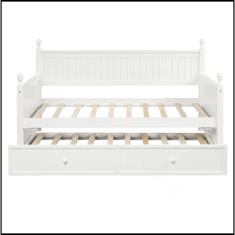 Twin Size Wood Daybed With Twin Size Trundle (White)