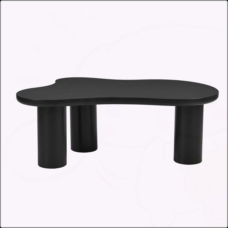 Table basse de 44 po x 25,9 po à assemblage facile avec plateau de 1,5 po d'épaisseur, table de bout irrégulière de style crème avec 3 pieds robustes, table centrale élégante avec bord rond pour le salon
