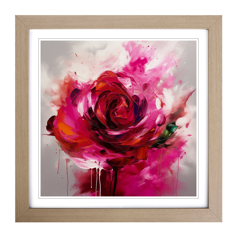 Rose Gestural - Single Picture Frame Print on Wood, Oak