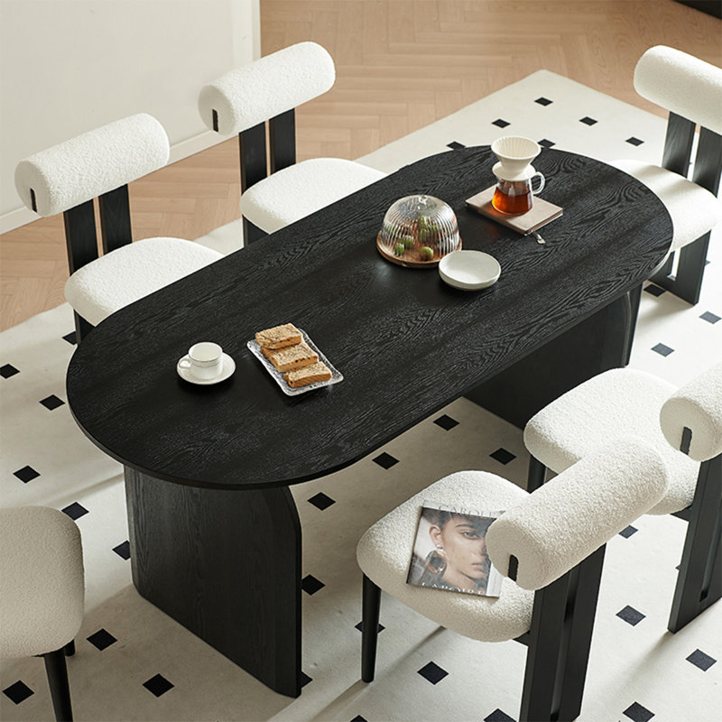 Table de salle à manger ovale noire en bois massif, H 29,53 po x L 86,61 po x l 39,37 po