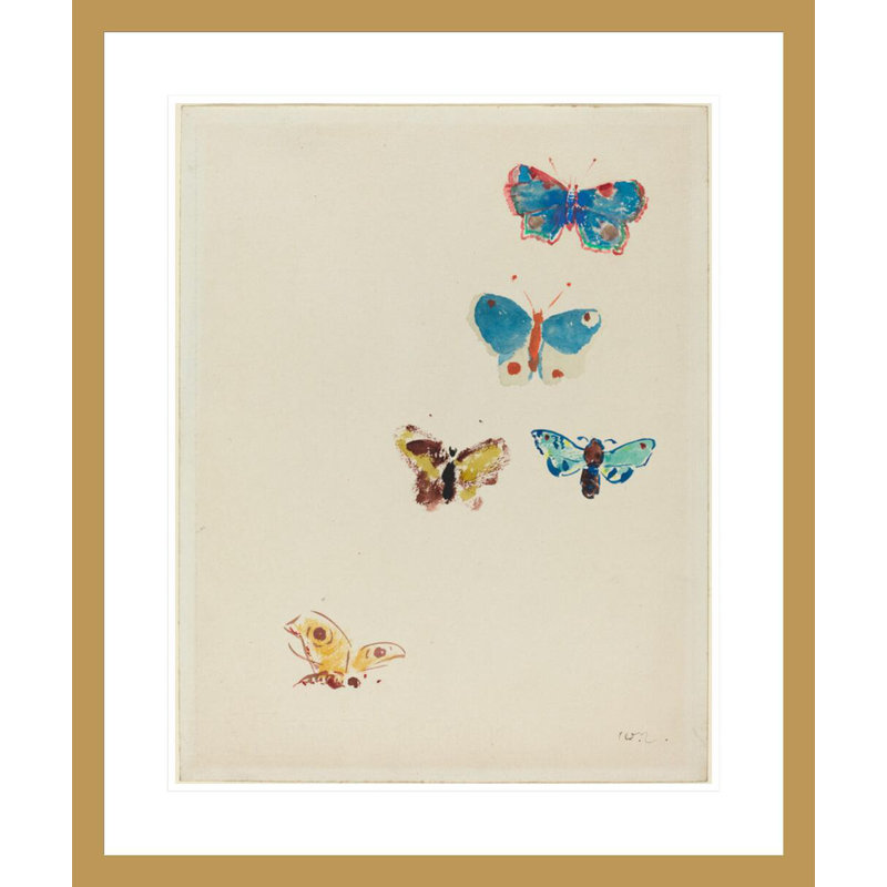 Cinq papillons par Odilon Redon, H 28,06 po x l 23,5 po