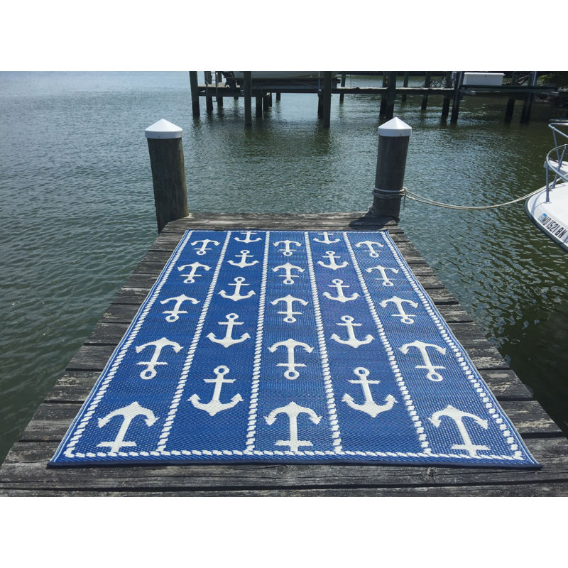 Mad Mats Anchor Reversible, UV Resistant Blue & White Indoor/Outdoor Rug, Rectangle 5' x 8'