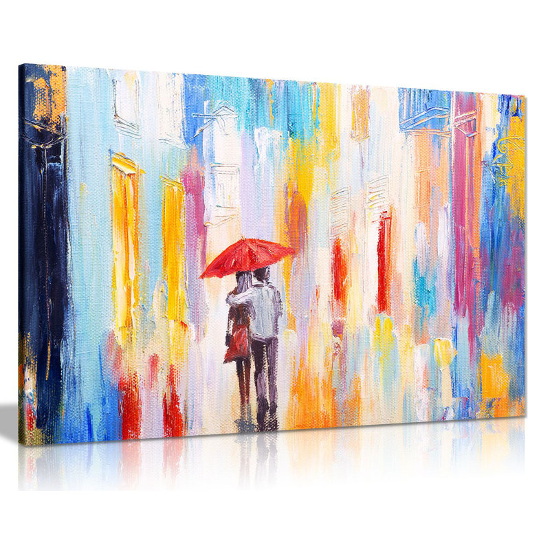 Couple In Rain - Wrapped Canvas Print, 20cm H x 31cm W